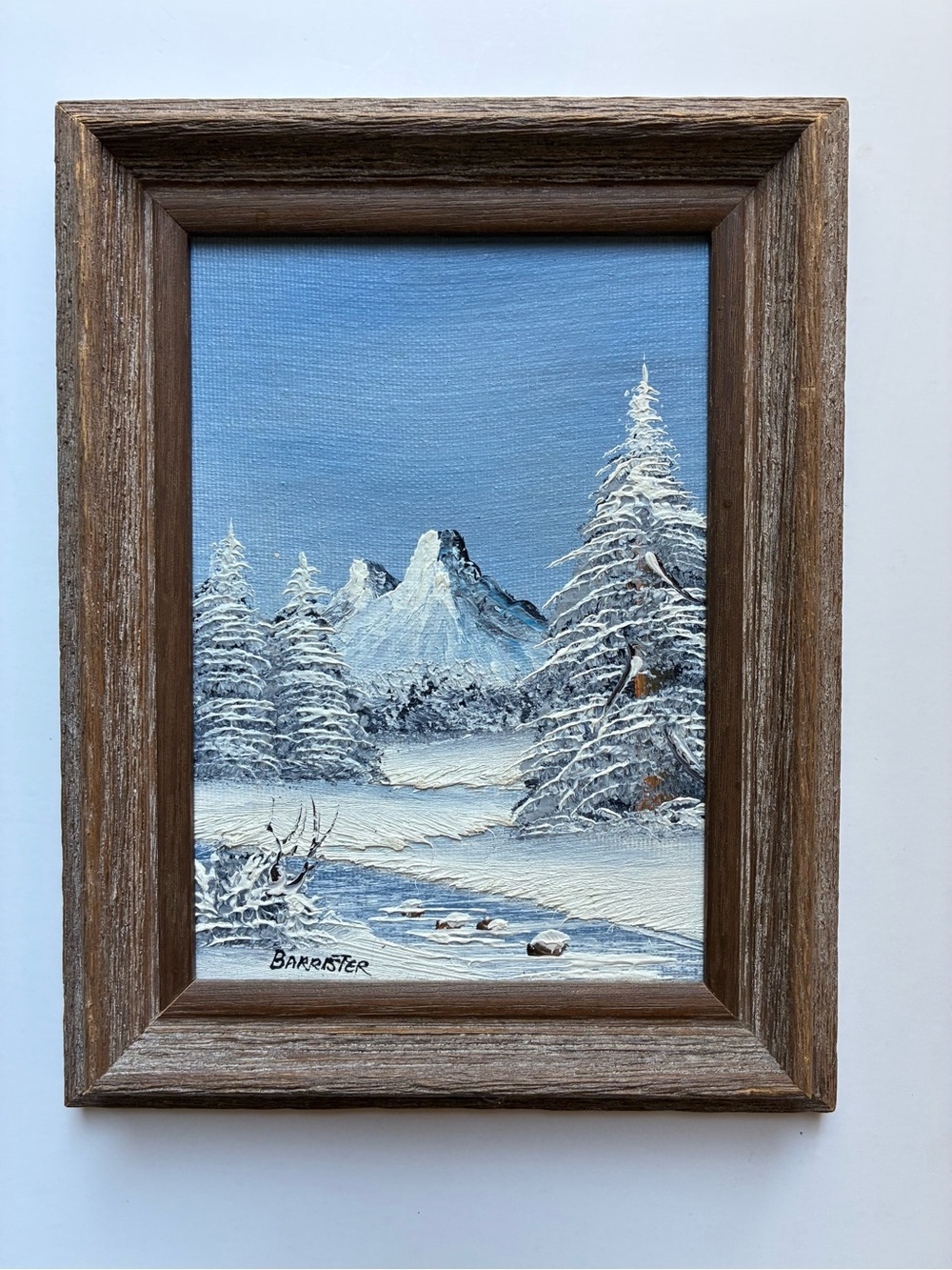 Barrister Signed Winter Landscape Painting in Blue and White
